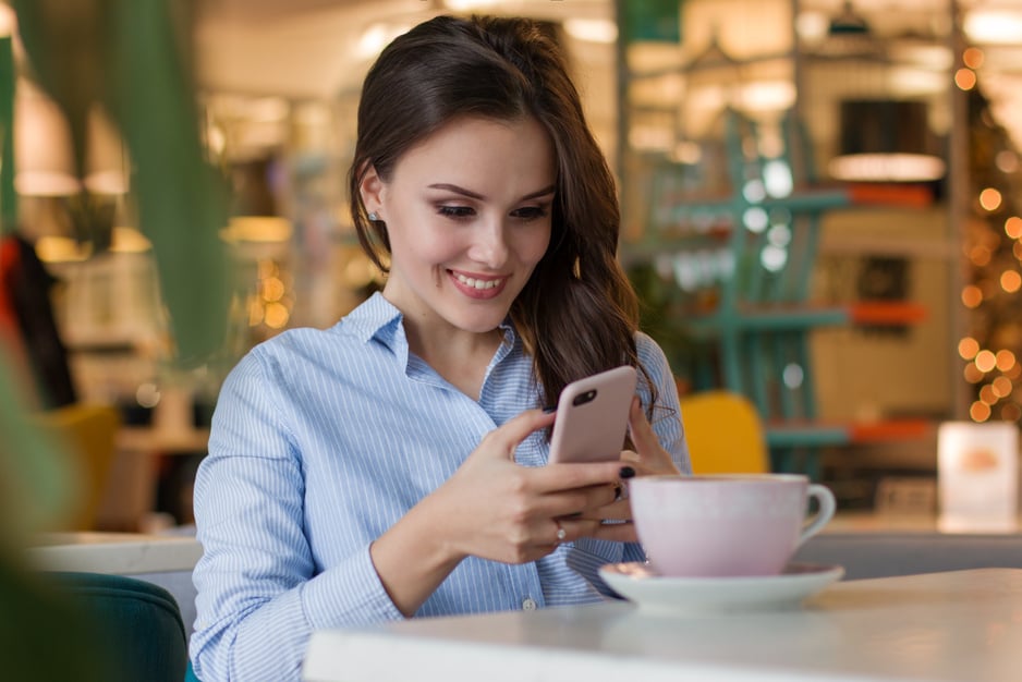 Woman Using Her Mobile Phone in the Cafe